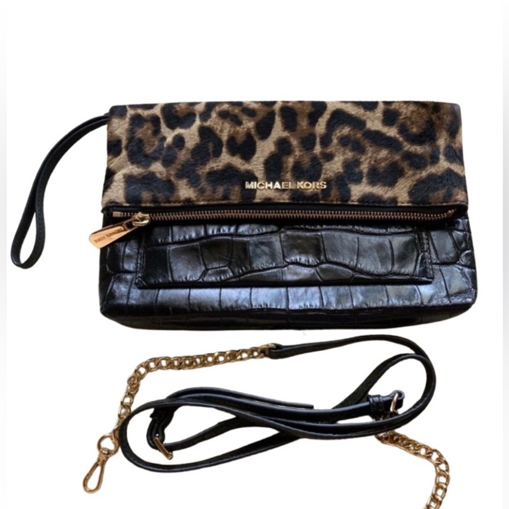 Michael Kors Calf Hair and Black Croc Print Crossbody bag clutch - Picture 2 of 12